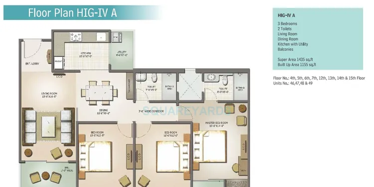 3 BHK 1435 Sq. Ft. Apartment in Mahagun Moderne